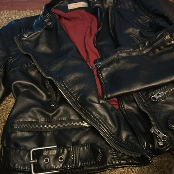 Free People We the Free Faux Leather Jacket With Buckles Size Large